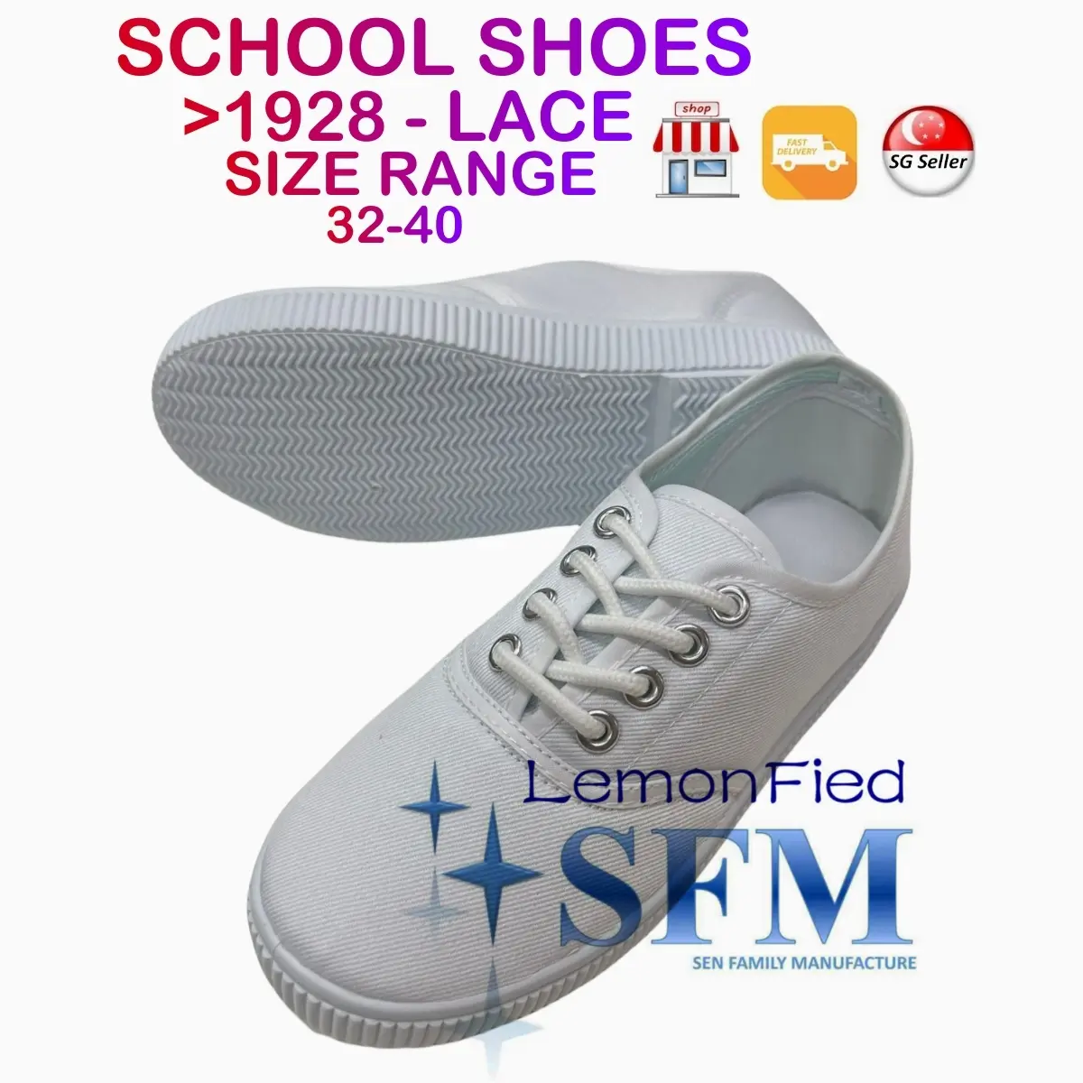 WHITE LACE 1928 Size 32 - 40 SCHOOL SHOES SNEAKERS CANVAS KIDS GIRLS SG RETAILER LADY INDOOR OUTDOOR 2864 LEMONFIED