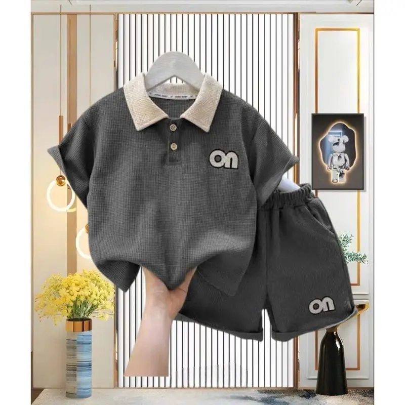 Bộ quần áo cổ bẻ mùa hè dành cho bé trai 17-46kg,chất cotton ,Sét đồ bộ cổ trụ dành cho bé trai mùa hè. 1