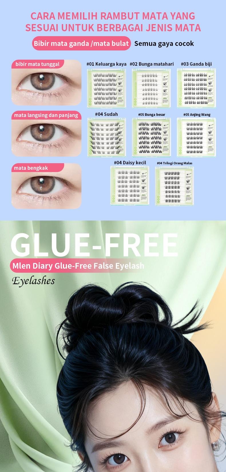 ZhiXian Bulumata palsu pemula bebas lem tidak perlu menggunakan lem bulu mata palsu dapat digunakan kembali Eyelash extension set C Curl False Eyelash Length 10-12 mm