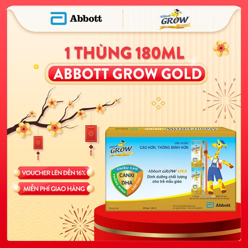 Thùng 48 hộp sữa pha sẵn Abbott Grow Gold chính hãng hương vani 180ml