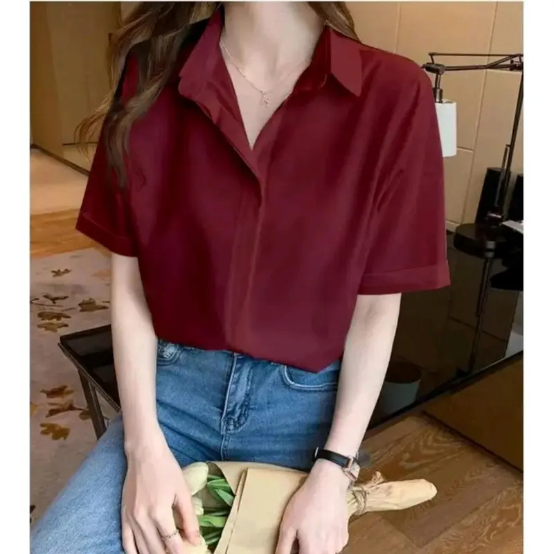 Kemeja atasan crop top wanita lengan pendek 4