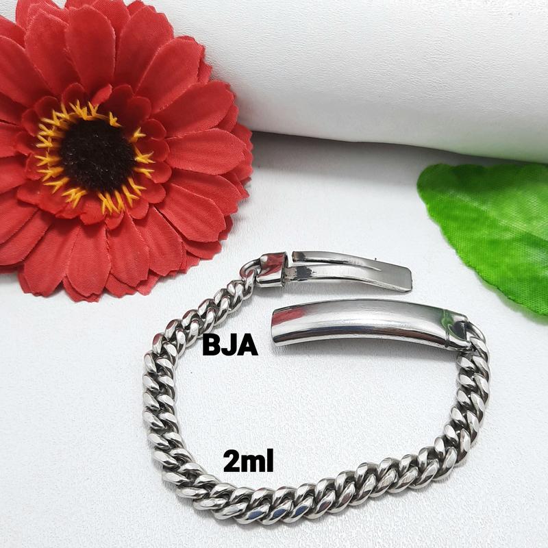 BKY_ Gelang Rantai Baja Putih Model Slop Pria Anti Karat Anti Luntur 6