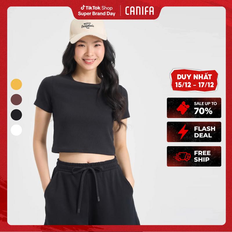 Áo phông nữ CANIFA áo thun ngắn tay croptop dáng ôm 6TS24S002