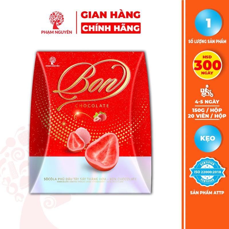 XẢ KHO | DATE 12/10/2025 | Hộp Kẹo Sôcôla Phủ Dâu Tây Sấy Thăng Hoa Bon Chocolate 150g | Socola | Dâu Tây | Đồ ăn vặt | Dâu Tây Sấy
