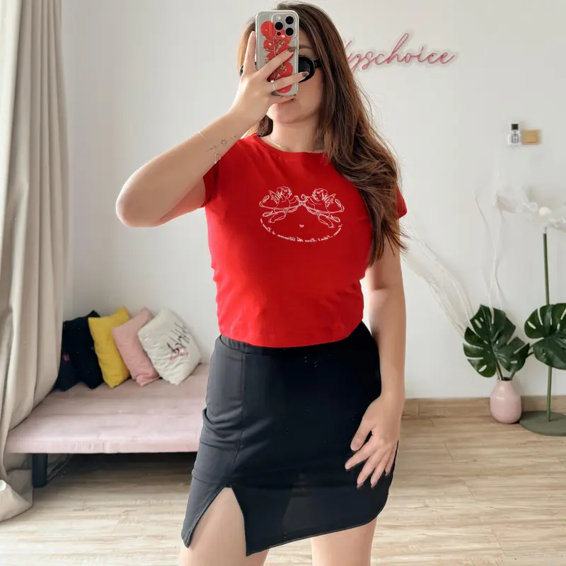 Pluffyschoice Drama Loves Me Baby Tee Crop T-shirt Baju Pendek Fitbody Wanita Kaos Katun Atasan 2