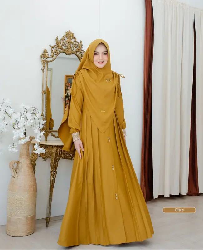 GAMIS CRINGKLE AIRFLOW PREMIUM SET HIJAB ANTEM FASHION MUSLIM ELEGAN TERBARU MOTIF RENDA SULTAN BAJU MENYUSUI BUSUI FRENDLY GAMIS ELEGAN BAJU TERLARIS Kancing Rempel Casual 7