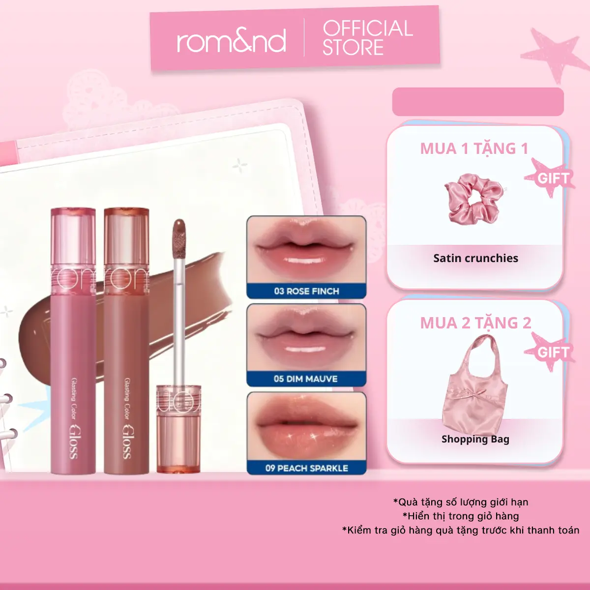 Son Bóng Hàn Quốc Romand Glasting Color Gloss 4g Cosmetic Trang Điểm