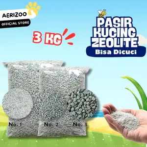 Aerizoo 3kg Pasir Kucing Zeolit Halus Sedang No 1 No 2 Alas Kandang Hewan Peliharaan Bisa Dicuci Hemat & Aman
