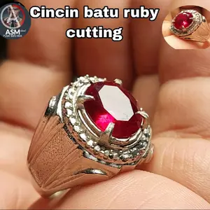 Cincin batu ruby cutting dim 12x10 KC / merah delima siam / cincin pria