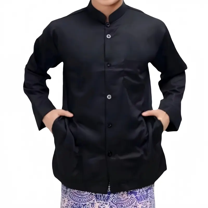 Koko haibah baju koko habib dewasa lengan panjang saku samping bahan katun poli adem produk lokal koko ammu ibrahim untuk Putih Cokelat Hitam baju koko modern nyaman 2
