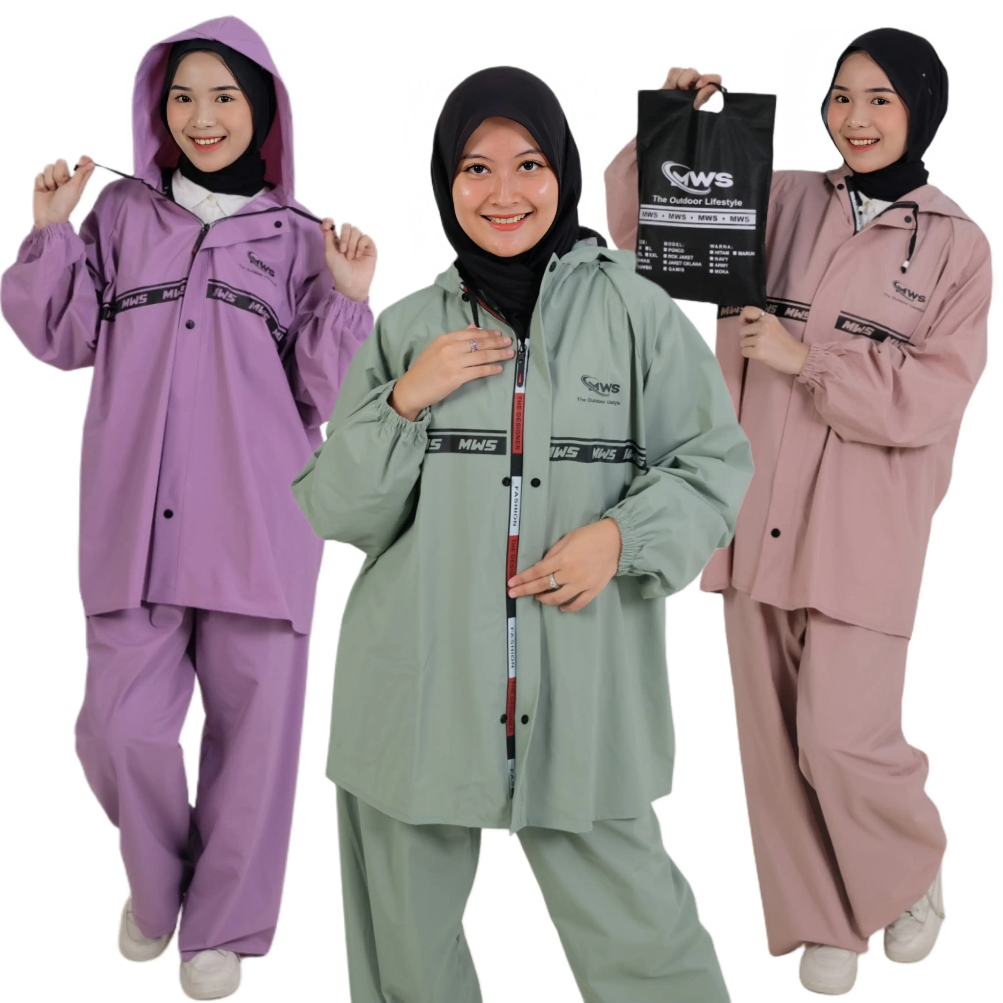 MWS Jas Hujan Setelan Dewasa Mantel Hujan Baju Celana Bahan PVC 0.25 Tebal Elastis Anti Air