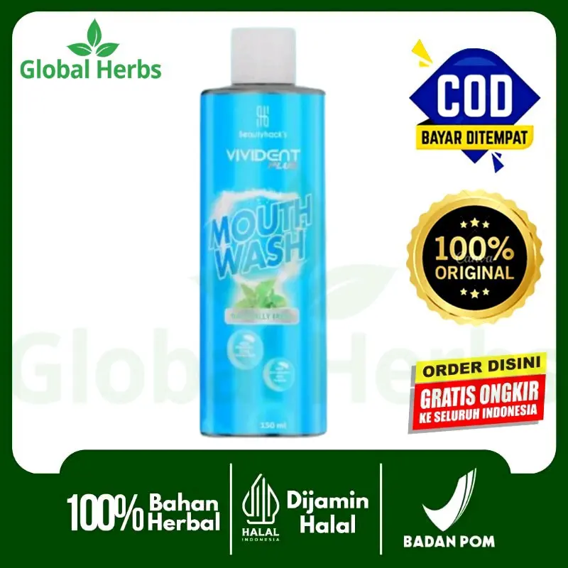 bengkak Vivident Plus Mouth Wash - Solusi Nafas Segar & Kesehatan Mulut - Bau, Membersihkan Gusi Karang satu barang obat kumur mouthwash pemutih gigi