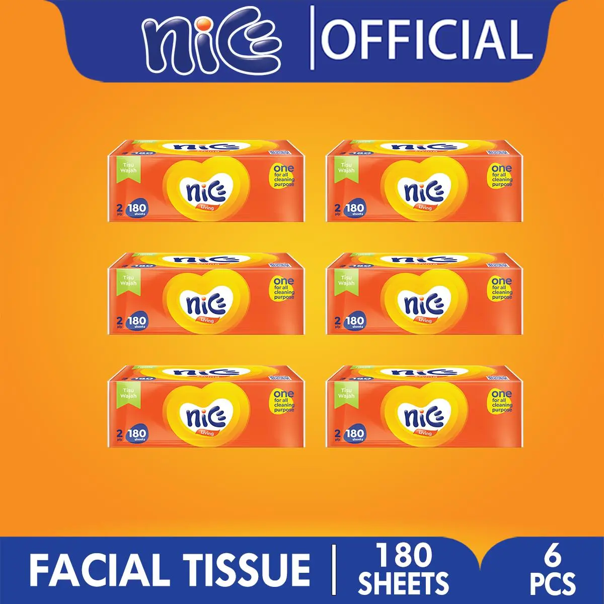 PAKET (6pcs) Tissue facial Tisu wajah Nice 360 helai kemasan baru (6pcs) lembut mendunia