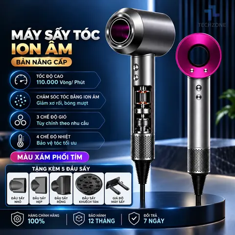 Máy Sấy Tóc ION Âm , 2 Chiều Nóng Lạnh Công Suất 2200W , Chăm Sóc Công Nghệ ION Nhanh Khô Bảo Hành 24 Tháng