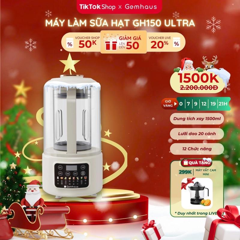   VN  Máy làm sữa hạt Gemhaus GH150 Ultra Silent. Máy xay nấu đa năng với thiết kế cối thuỷ tinh vỏ nhựa cách nhiệt kết hợp đế gốm ceramic chống dính có chụp chống ồn  Tặng Máy vắt cam 299K Trong Live  