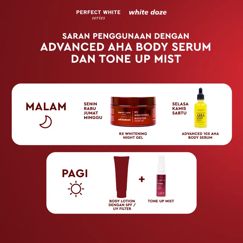 [BUY 2 GET 5] [Free Tone Up Mist + 2 Sachet Snow White] PERFECT WHITE RX Whitening Booster Night Gel + Advanced 10X AHA Body Serum | Perawatan HB Pencerah Kulit Kaki Tangan Mencerahkan Tubuh Kusam Lotion Malam Niacinamide, Alpha Arbutin 5