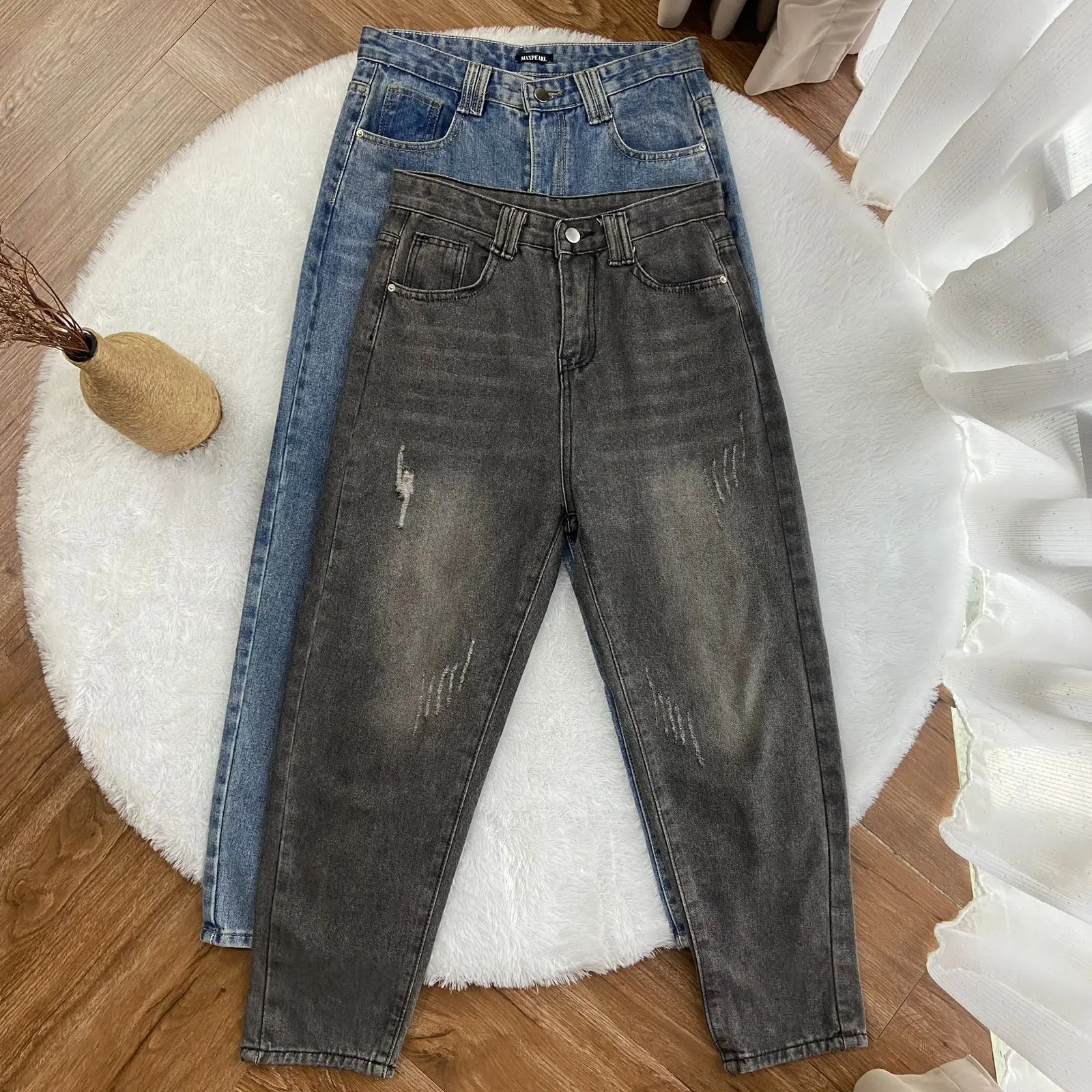 Shenel | Shelin Jeans Hitam Highwaist Jeans Boyfriend High Waist Ripped Jeans Sobek  Retro Celana Loose Panjang baggy z