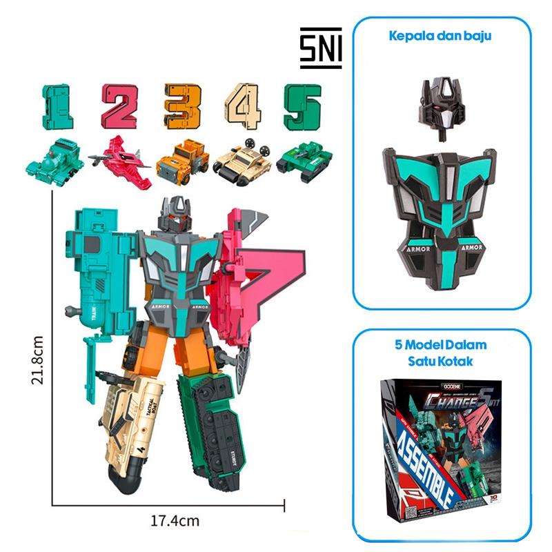 MINISTAR Mainan Anak Robot Transformer Robot Angka 5pcs DIY Toys - Shop ...