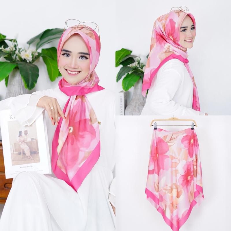 ( SERIES RUSHEL 1-100 ) Hijab Motif Terbaru Segiempat Motif  Bunga Denay Motif 2024 Katun Voal  Nyaman Muslim Square 2
