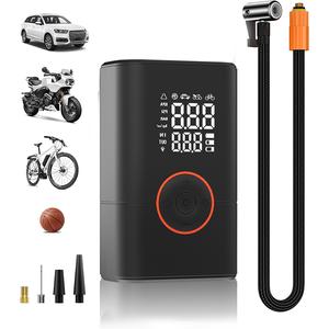 LCD圧力計とLEDライト付きポータブル電動タイヤインフレーター150 PSIコードレスエアコンプレッサー車、自転車、オートバイ、スポーツボールに最適なクイックインフレーションコンパクトで軽量なデザイン