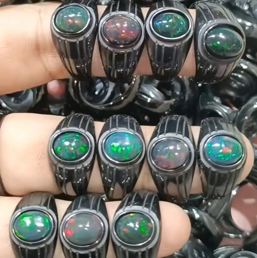 Cincin black opal Afrika ring titanium super elegan
