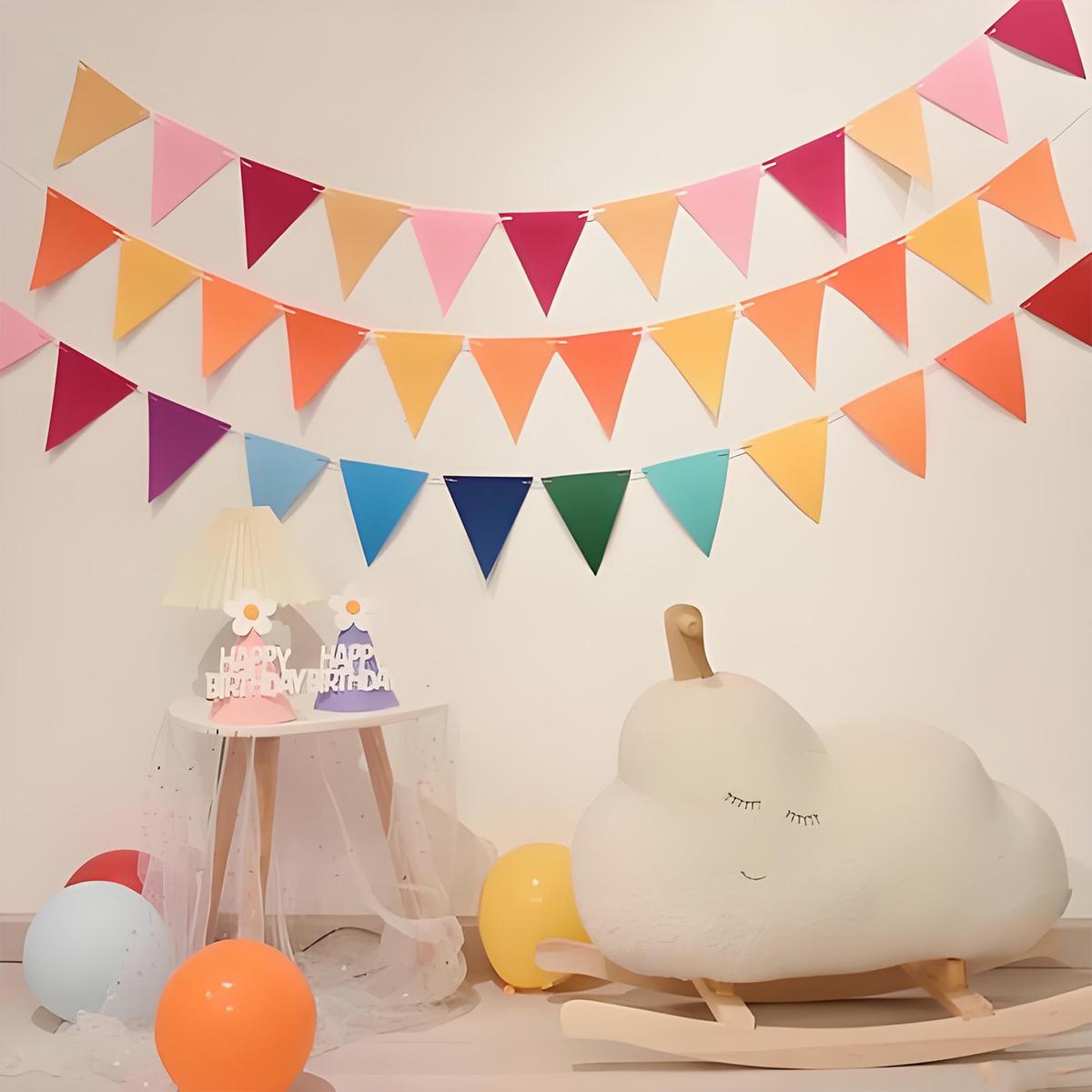 READY Bunting Flag Kain Aesthetic Bisa Banner Custom Flanel TRIANGLE FLAG Birthday Flag / Dekorasi Ultah / Hiasan Pompom / Garland Flag / Banner Flag