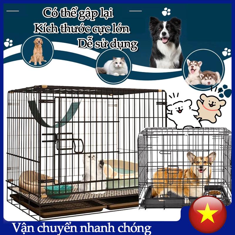 Lồng chó Cỡ Lớn Chịu Lực Có Khay Đựng Phân Lồng Chó Thú Cưng Có Thể Thu Gọn Làm Bằng Thép Không Gỉ