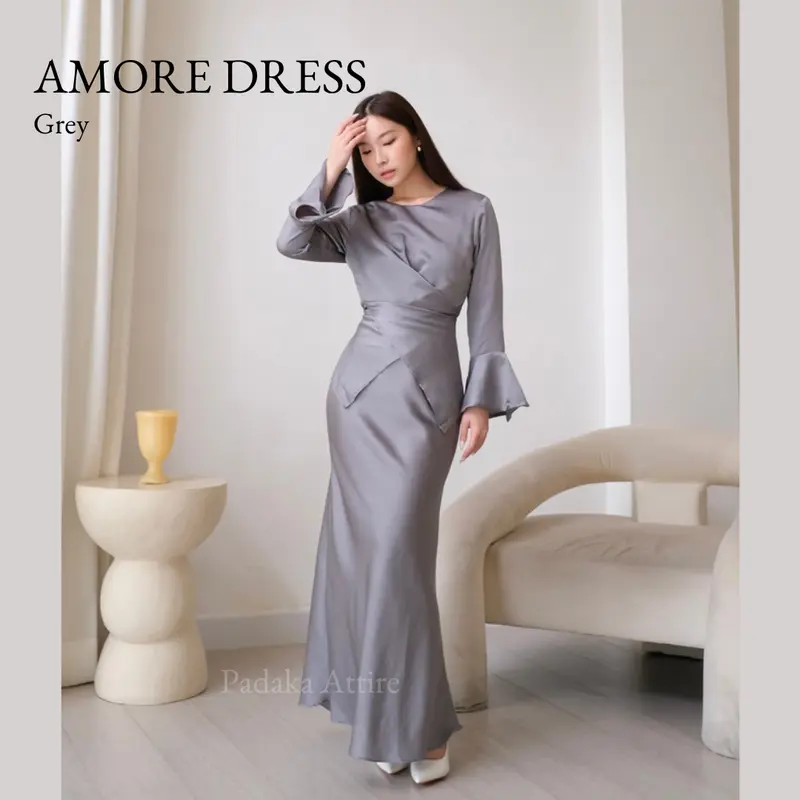 AMORE DRESS - Padaka Attire - Dress Bodycon Polos Fit Body Melayu Gamis Muslim Maxmara satin stitch violet Atasan Maxi Kondangan Pesta Lebaran Panjang 0
