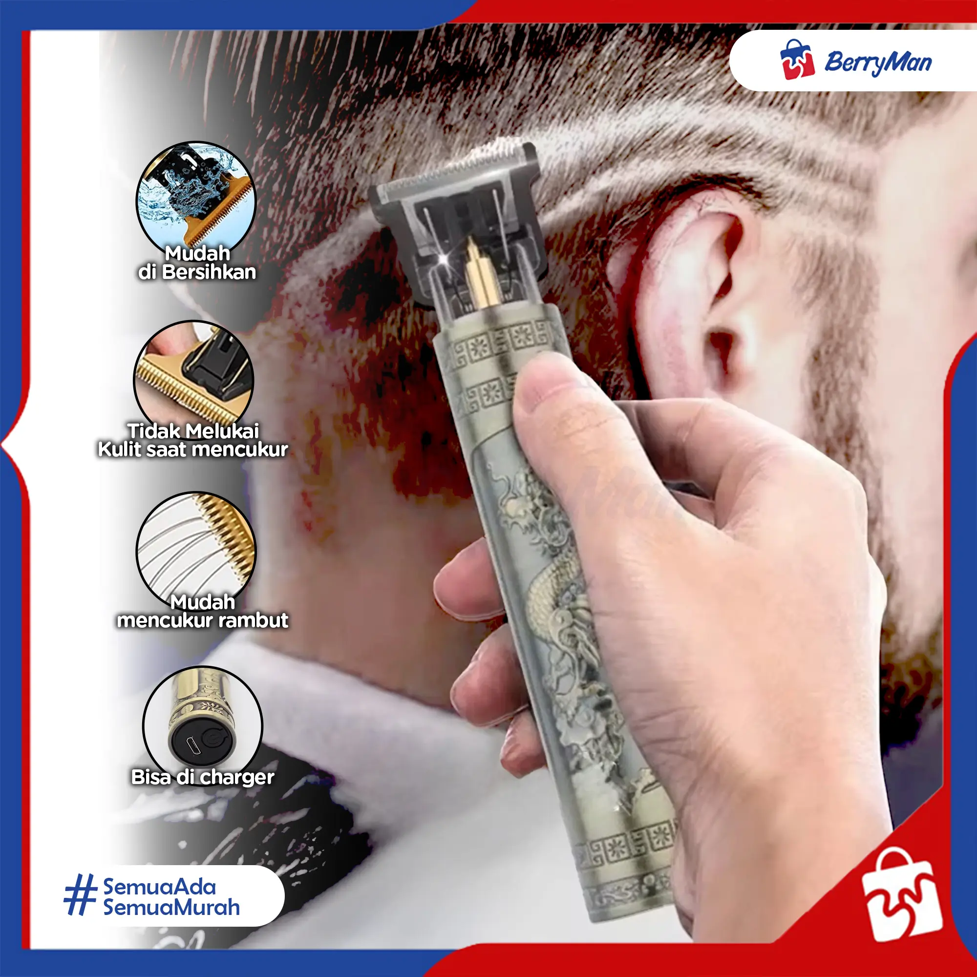 Alat Mesin Cukur Rambut Jenggot Kumis Portable Hair Clipper Profesional Electric Rechargeable