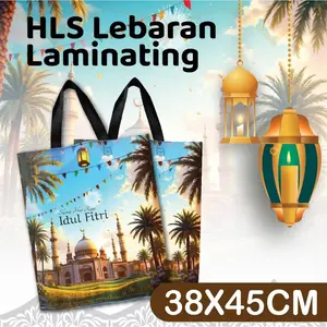 Goodie Bag Lebaran 38x45 Laminasi Tas Lebaran Laminasi uk 38x45 sablon 4 sisi Lusinan Bahan Spunbond Tebal Handle Lipat Samping Motif Bolak Balik Tas Hadiah Lebaran
