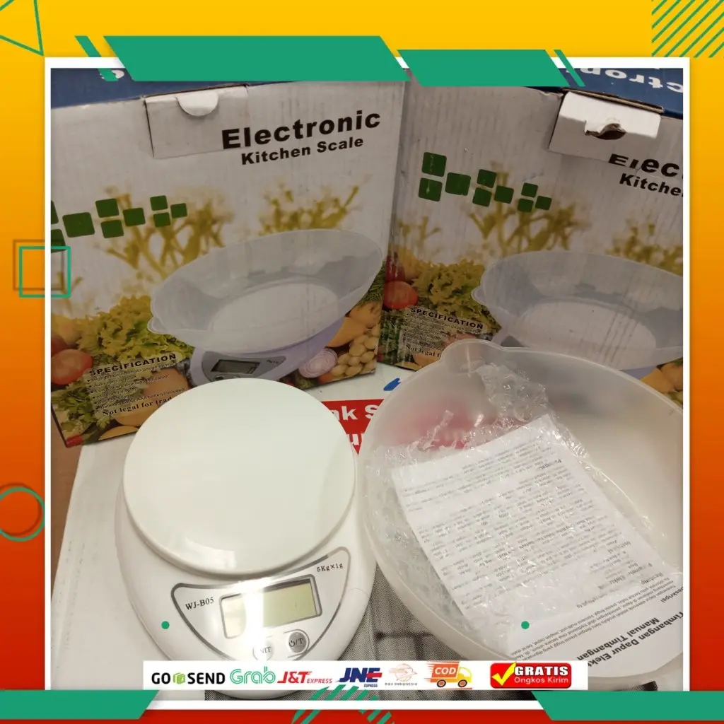 Timbangan Kue - Timbangan Digital - Timbangan 5kg-10kg - Include Batteray 2pcs - Timbangan Scale SF400 And Mangkok Plastik Tahan Lama White