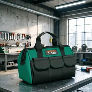 POPIC Tas Perkakas Listrik 13 Inci Hijau Kain Oxford Tebal Tahan Air dengan 3 Kantong Luar Ritsleting Kuat untuk Tukang Listrik