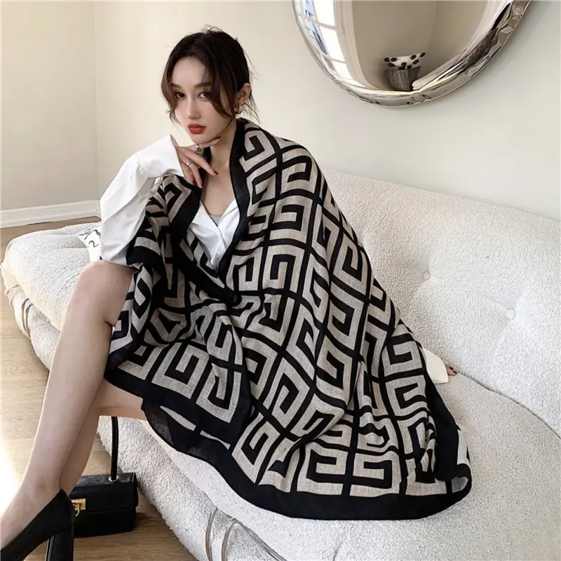 Khăn Quàng lụa, chất liệu Simili, thời trang mới, vải cotton và lanh, thích hợp cho các hoạt động ngoài trời, khăn choàng nữ, khăn quàng cổ, 180 * 80cm, thiết kế đơn giản, nhiều màu sắc, khăn lụa sang trọng Women Hoa 2