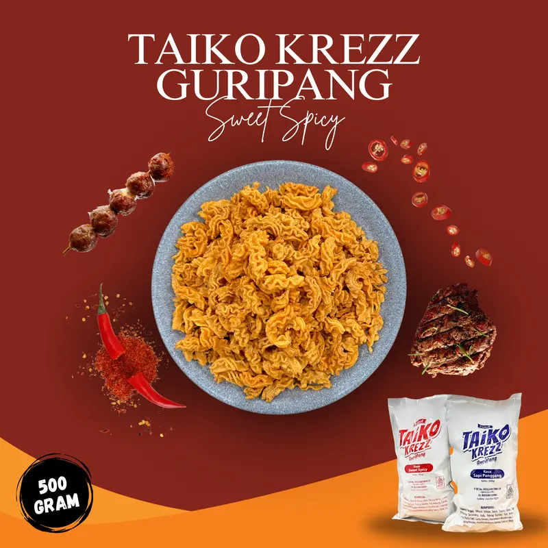 (HALAL) taiko krezz  Camilan ikan cumi kembang/Camilan murah/ Hadiah makanan/Camilan higienis/ Cemilan Crispy/ Kering Manis Gurih/ciki/snack halal/mukbangasrm/Jajanan Pedas/Cemilan Kering/makaroni renyah/snack 500g/cemilan enak simple Food Keripik Ayam 2