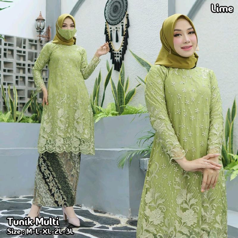 Tunik brokat tile premium terbaru/model seragam pesta/kebaya best seller Kondangan Muslim Wanita Atasan Setelan Motif Mewah Panjang Batik Remaja 8