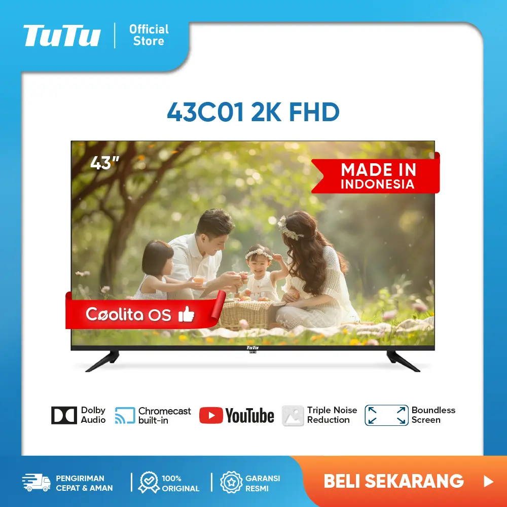 TUTU Smart TV 43inch Coolita Digital LED TV FHD Dolby Audio Youtube - Model IDTT43C01