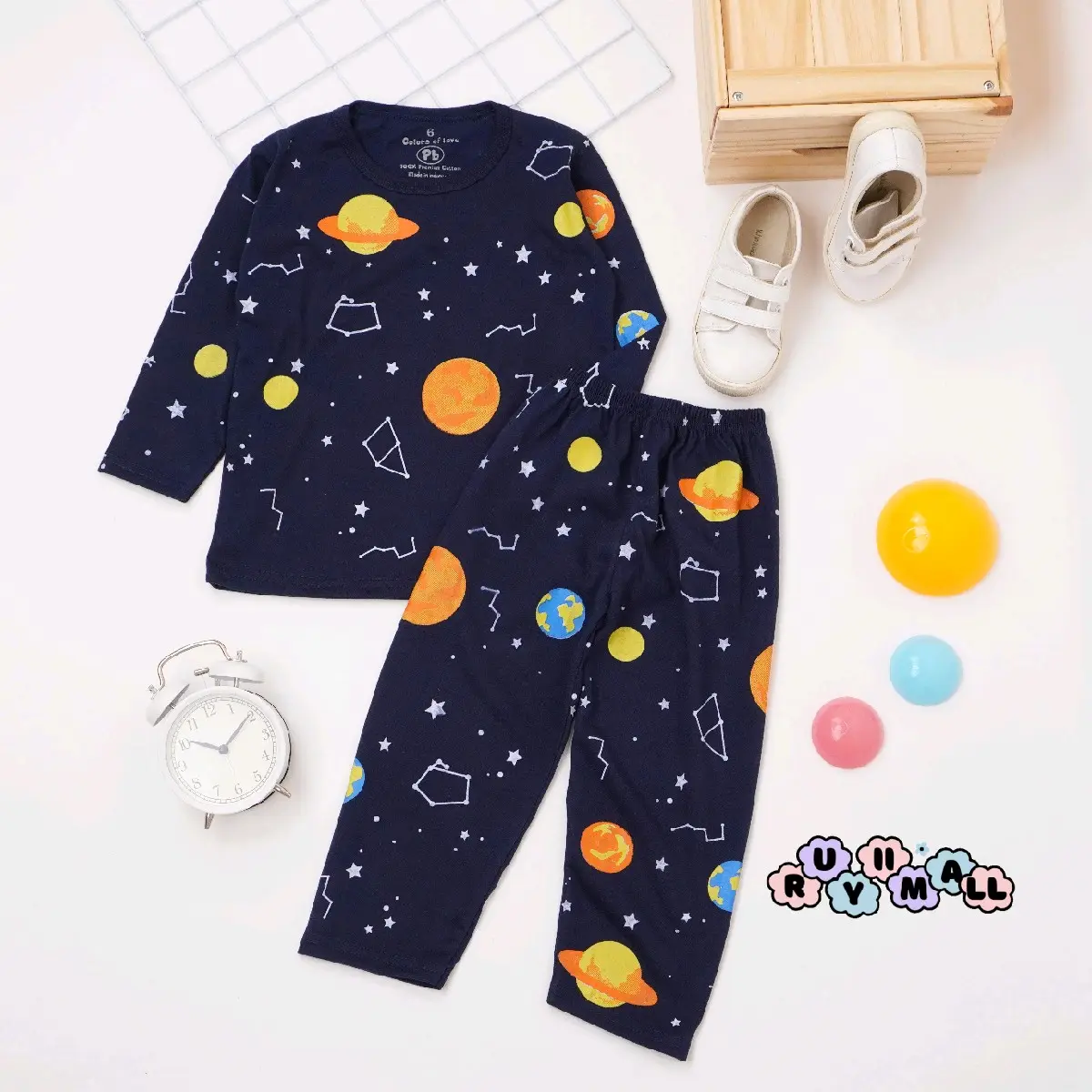 (SOLAR SYSTEM) Setelan Panjang Piyama Anak Laki-Laki | PIYAMA ANAK / KAOS ANAK FULL PRINT SETELAN / KAOS PRINT TEE / MOTIF NAVY ZOO WARNA BAHAN DASAR NAVY