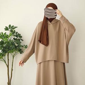Pakaian Wanita Muslim, Ketibaan Baru, Warna Pepejal, Berkait, Longgar, Set Atas Bertudung, DM166