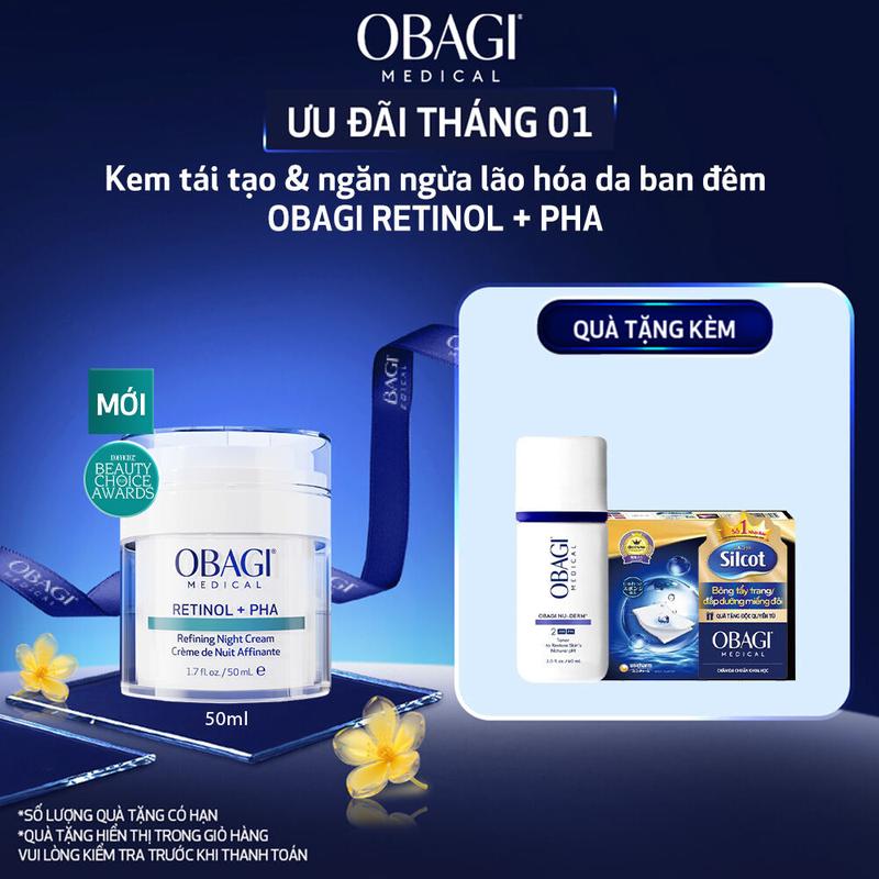  Kem tái tạo & ngăn ngừa lão hóa da ban đêm Obagi Medical Retinol + PHA Refining Night Cream 50ml 