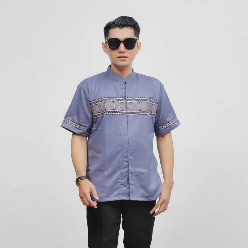 Al-khaj Baju Koko Muslim Bordir Pria Dewasa Lengan Pendek 3