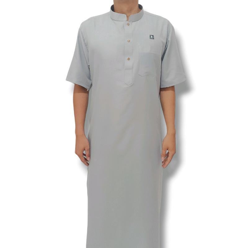 Jubah Afsheen Kancing Lengan Pendek  Muslim Dewasa Pria Hitam Abu 2