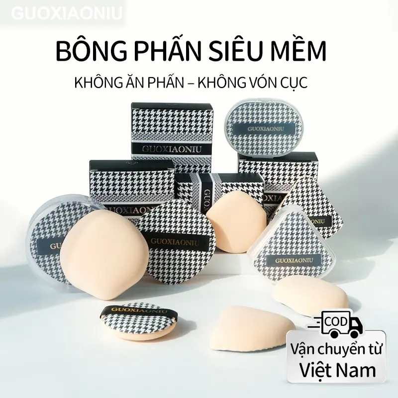 【Giao Hàng Từ Việt Nam】GUOXIAONIU Bông Phấn Kẹo Bông Mũi Nhọn Lớn Dùng Đánh Nền Mút Trang Điểm Ướt Khô Họa Tiết Răng Nanh Mềm Mại Bám Phấn Phù Hợp Người Lười Trang Điểm