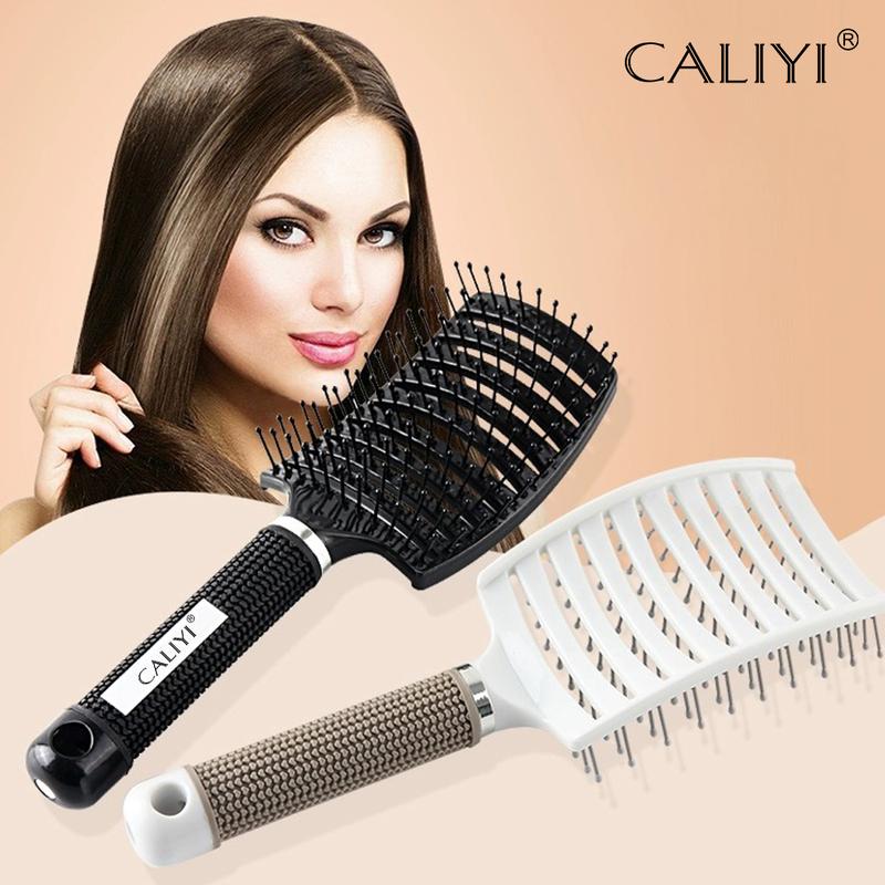 CALIYI, Bàn Chải Lược Chải Tóc, Bàn Chải Thông Dụng Cong Có Lỗ Thông Hơi, Để Làm Khô Thổi Nhanh Hơn, Bàn Chải Gỡ Rối Cho Tóc Ướt Khô, Xoăn, Dày, Thẳng