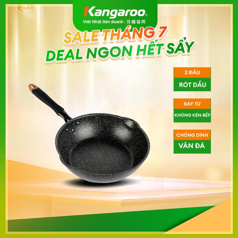 [ LIVE ] [Cấn nhẹ ] [ DEAL HOT] Chảo sâu lòng chống dính vân đá  đáy từ Kangaroo series KG662 (nấu được mọi loại bếp).