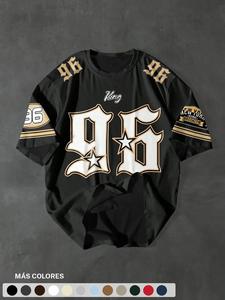 Camiseta casual para hombre con estampado de letras, corte holgado y cuello redondo, ideal para todas las estaciones y uso diario