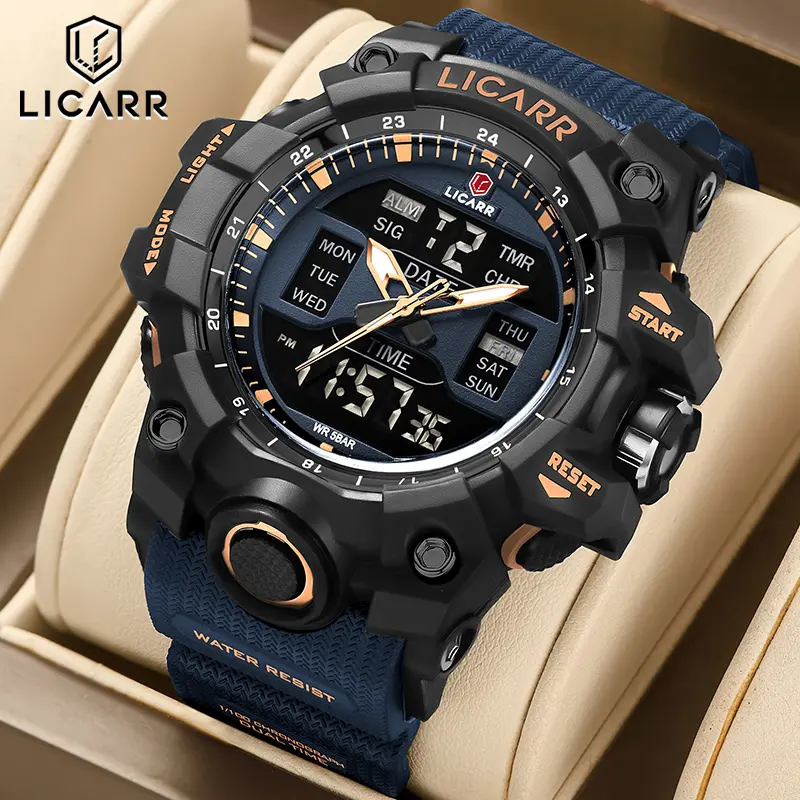 LICARR Jam Tangan Pria Fashion Analog-Digital Kuarza Kasual Olahraga Tahan Air dengan Fungsi Alarm dan Kalender Model 9536