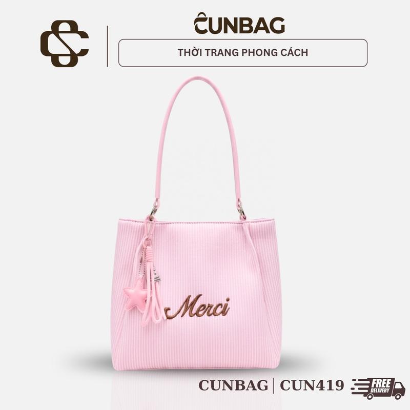 Túi Tote Thời Trang Với Thiết Kế Đa Màu Sắc Và Chi Tiết "Merci" Dễ Thương CUN419
