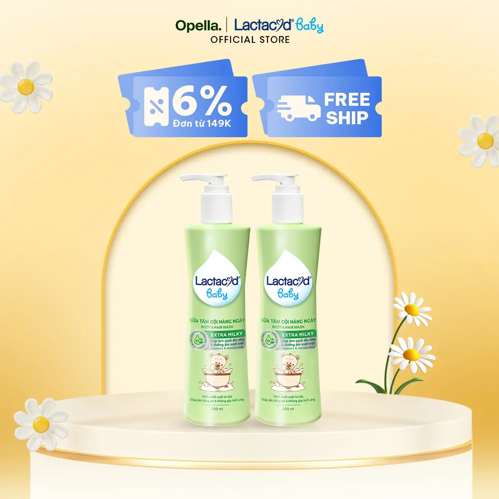 Bộ 2 chai Sữa Tắm Gội Trẻ Em Lactacyd Baby Extra Milky Làm Sạch Dịu Nhẹ và Dưỡng Ẩm Vượt Trội 500ml/chai Cho Bé