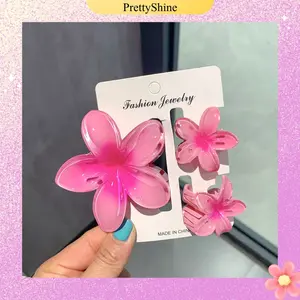 PS~JP1924  Set Jepit Rambut Model Bunga Kamboja Akrilik 3 In 1Aksesoris Jepitan Gaya Korea
