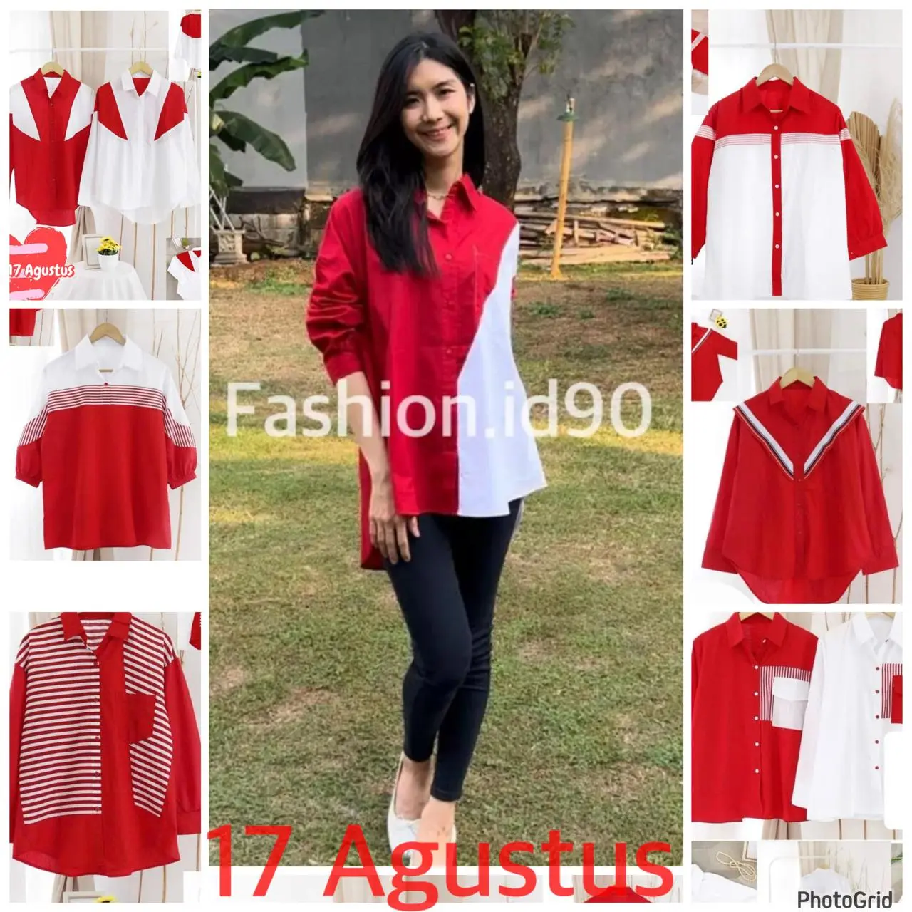 (TERSEDIA UKURAN L-4XL) KEMEJA MERAH PUTIH 17 AGUSTUS KEMERDEKAAN / ATASAN WANITA KATUN POPLIN